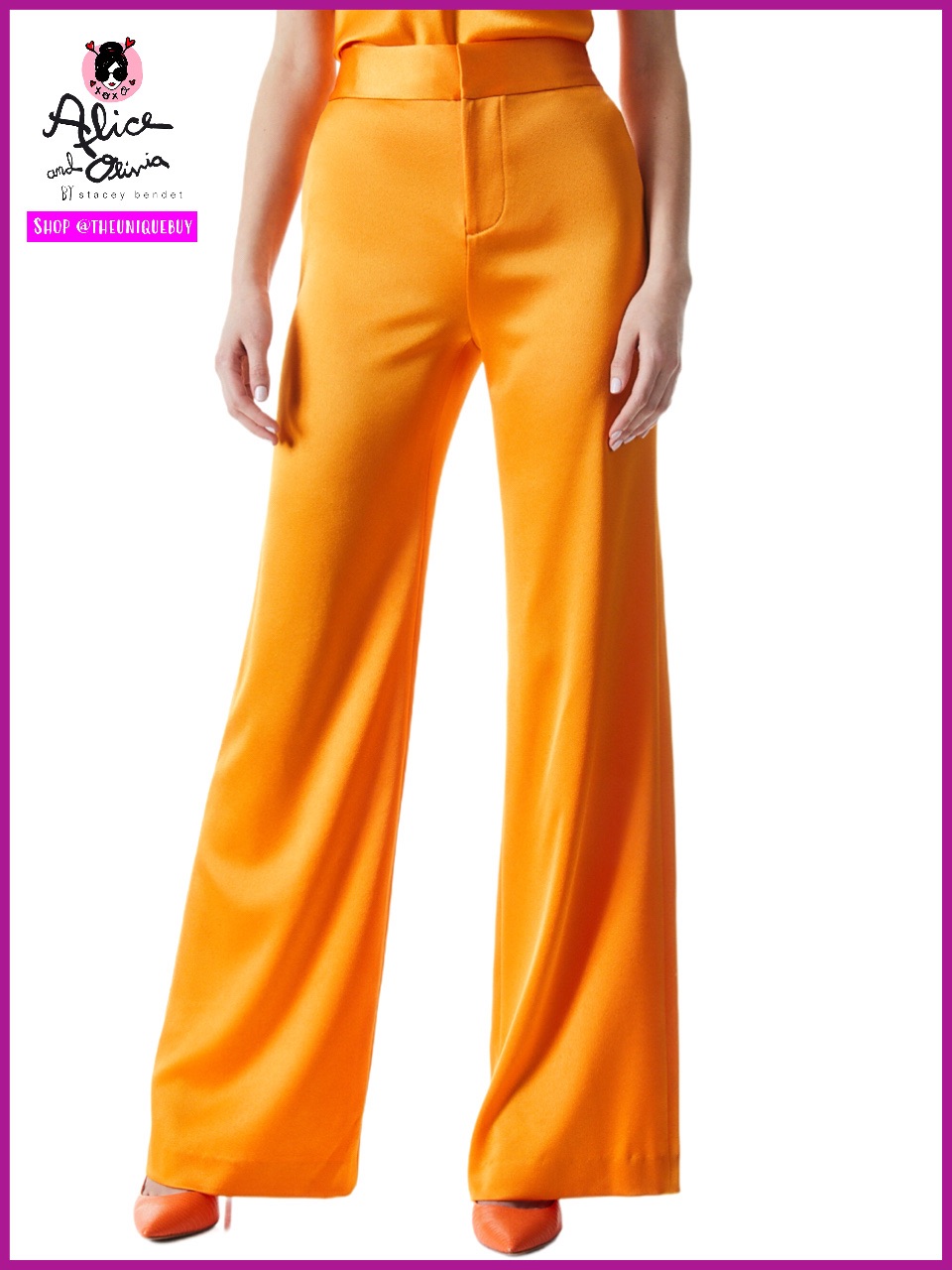 Alice + Olivia Deanna Tangerine Orange High Waisted Bootcut Satin Pant
